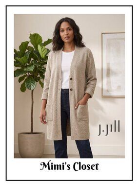 J.JILL Duster - Tight Knit Oatmeal Multi-colored Woven Duster Sweater - Size M